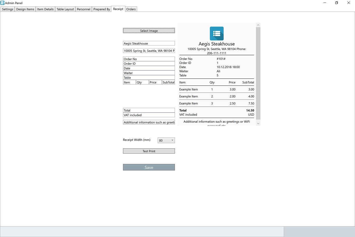 Customize Receipt